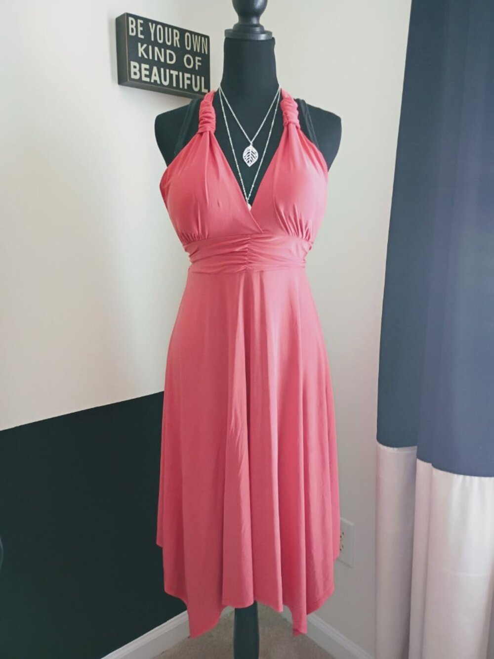 Coral halter slinky dress (Sm-Med)
